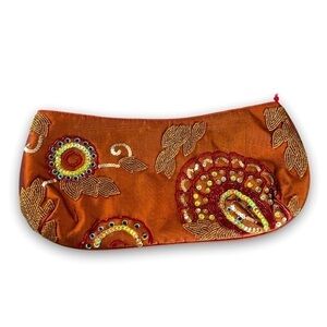 CRAFT Link Bronze Red Gold Opalescent Beaded Sequin Bohemian Formal Clutch